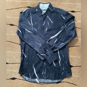 Prada navy blue & white laser cut design shirt
